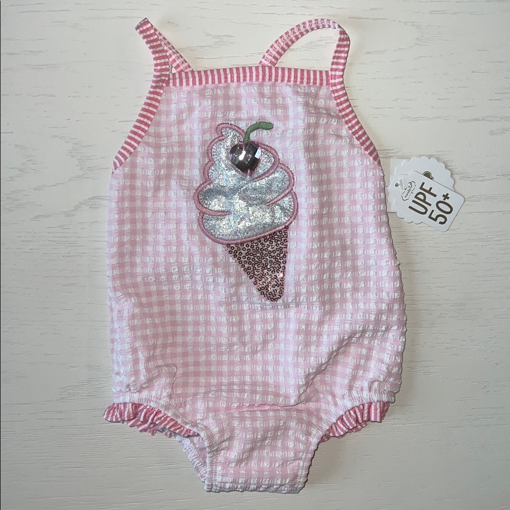Mudpie Girl Ice Cream Check One Piece Swimsuit 12-18 months 2T 3T 4T